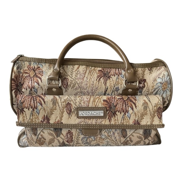 Jordache Travel Bag & Train Case Set Floral Tapestry Print Vintage Luggage - Picture 2 of 13